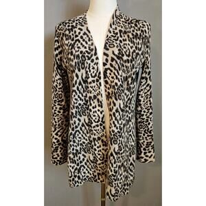 Charter Club 100% Cashmere Leopard Animal Print Open Front Cardigan Sweater SZ M